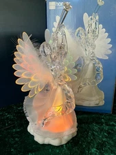 Acrylic Trumpet Angel - 16"  Light Up & Fiberoptic Wings in Box *  See Video *