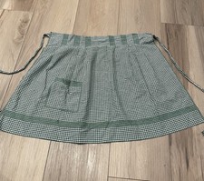 Vintage Handmade Green White Gingham Apron With Embroidery Pocket