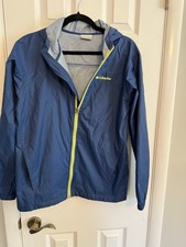 Columbia Glennaker Boys' Rain Jacket Size XL. Blue with Lime Green. EUC Hooded.