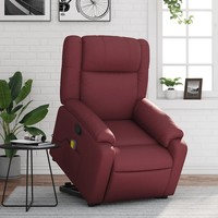 Massagesessel Aufstehhilfe Weinrot Kunstleder Relaxsessel Elektrisch