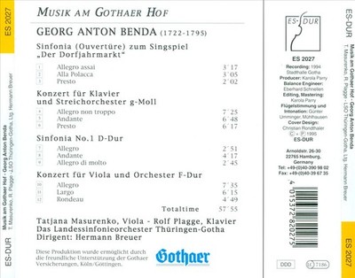 GEORG ANTON BENDA: ORCHESTRAL WORKS AND SOLO CONCERTOS NEW CD