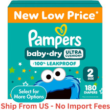 BIG SALE Pampers Baby Dry Diapers Size 2, 180 Count, Absorbent, Free Ship US