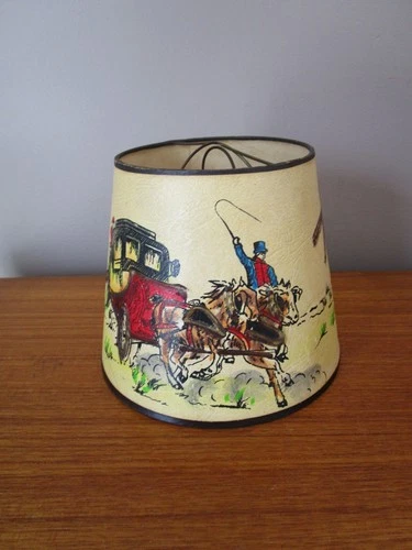 1 SMALL ANTIQUE PAPER LAMPSHADE DECOR CARRIAGE HORSES MILL