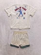Vintage OshKosh B'gosh Baseball Shirt Shorts Set Boy 2T White Pinstripe USA
