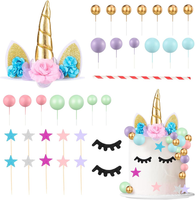 Yamitora Einhorn Tortendeko,32 StüCk Kuchen Topper Set,3D Einhorn Kuchen Topper,