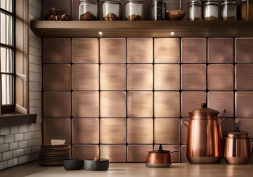 16-teiliges handgefertigtes Metallfliesen-Set - Wandkunst für Küche - Kamin -... - Bild 2 von 4