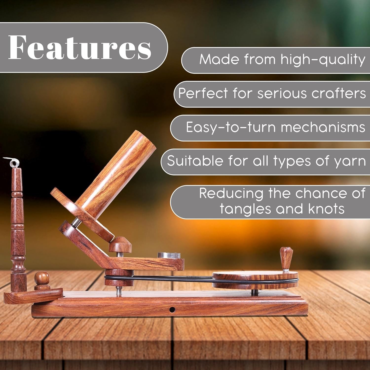 Yarn Winder – Large Handcrafted Wooden Ball Winder for Knitting, Crocheting & We