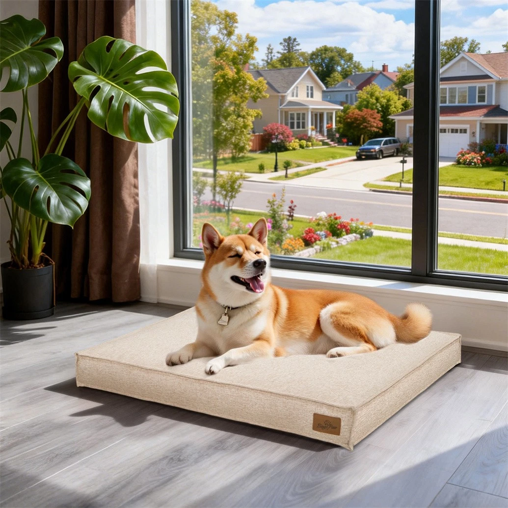 Linen Dog Bed with Washable Cover, Flat Pet Bed for Sofa or Crate Dogs & Puppies