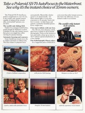 1982 Polaroid SX70 Camera: AutoFocus to the Waterfront Vintage Print Ad