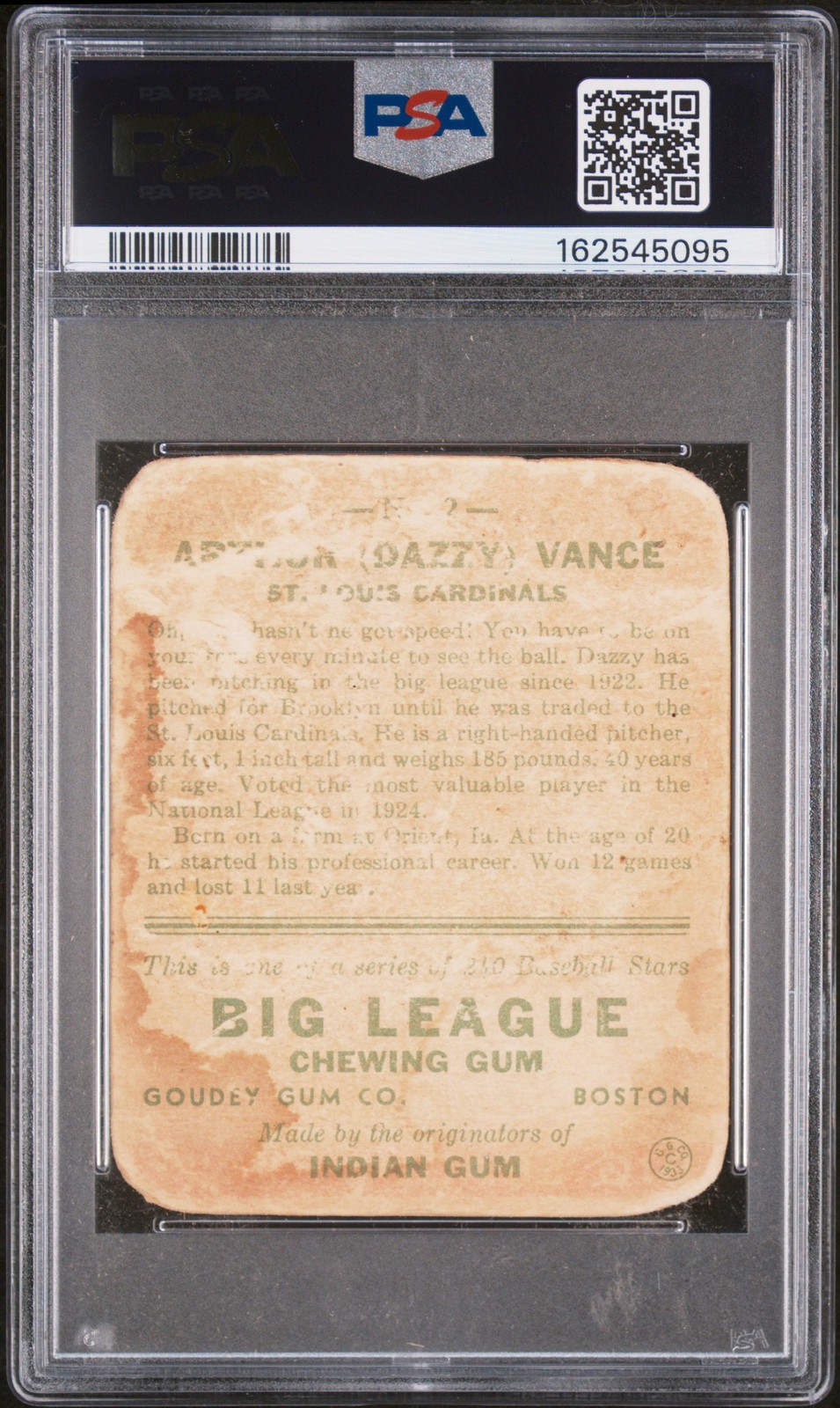 1933 GOUDEY #2 DAZZY VANCE ROOKIE RC PSA 1 view 2