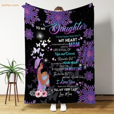 To My Daughter Fleece Blanket Purple Mandala Art Gift from Mom Love