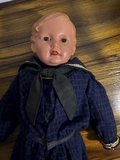 Antique German Celluloid Head Doll Leather Antique Body Molded Hair 20 IN Doll