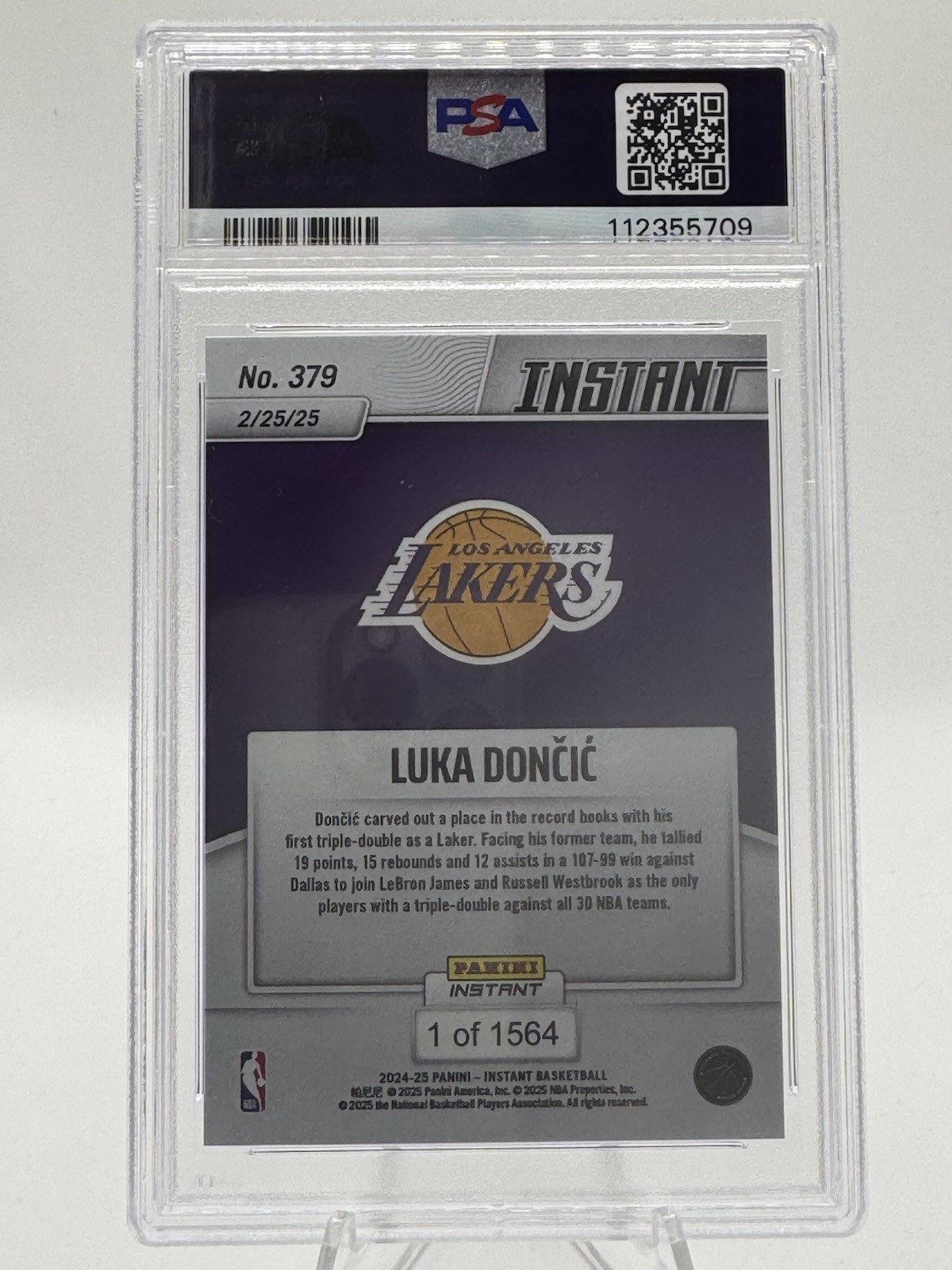 2024 LUKA DONCIC PANINI INSTANT TRIPLE DOUBLE IN RETURN TO DALLAS GEM MINT PSA10 view 3