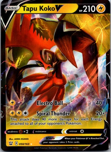 Tapu Koko V 050/163 Battle Styles Holo V Rare Pokemon Near Mint