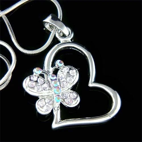 VALENTINO Viola Cuore Amore Farfalla IN Swarovski Cristallo Valentine Collana Ciondolo