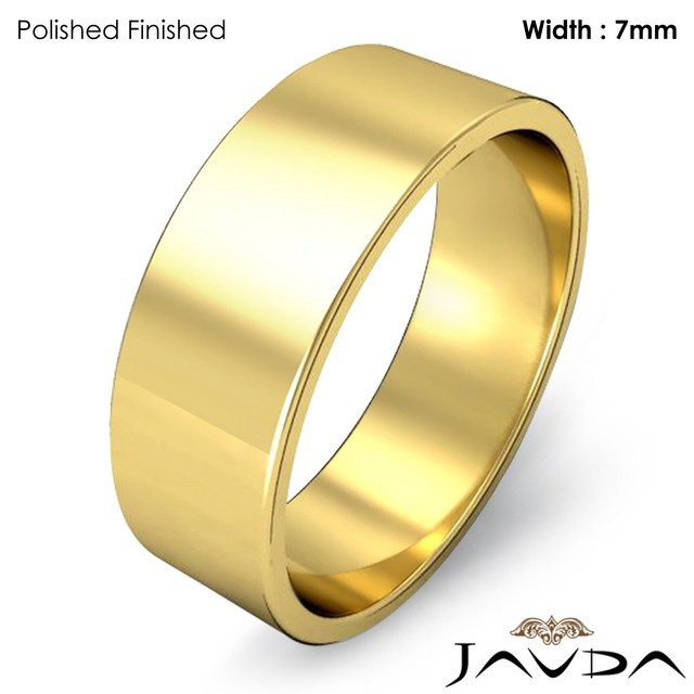 Wedding Band 7mm Plain 14k Yellow Gold Women Flat Pipe Cut Ring 5.9gm