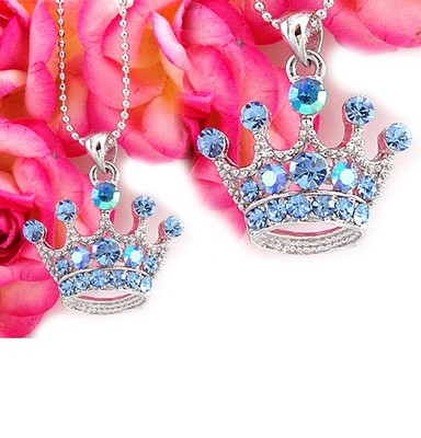 necklace princess tiara tone crown chain pendant crystal silver light