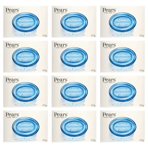 12x Pears Blue Pure & Gentle Shield Soap with Mint Extracts 125g