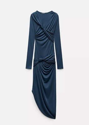 knotted asymmetric dress zw collection Zara ZW Collection Asymmetric Dress With Knots Blue Grey 8686/244 Size M  Viral for sale online