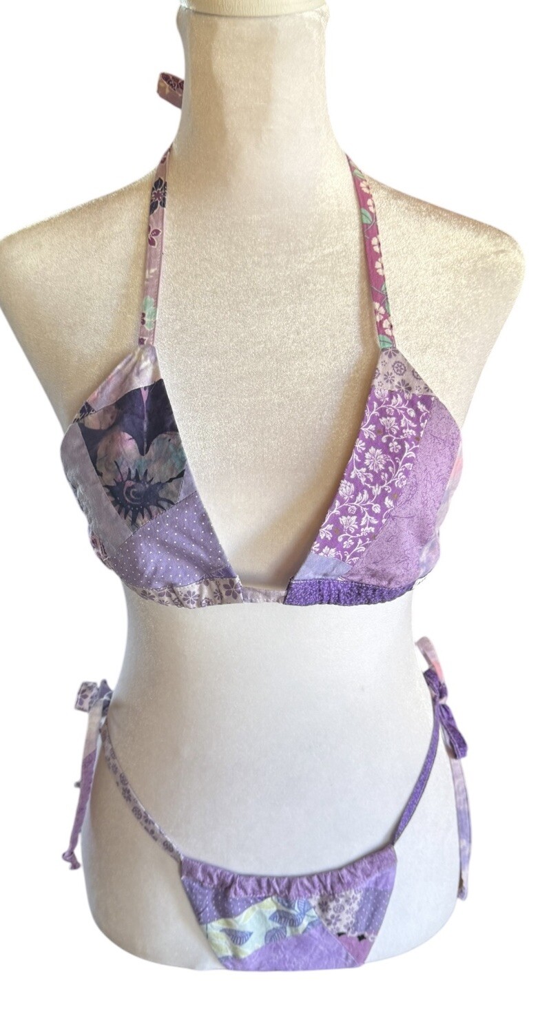 Aaron Asunsolo Purple Multi Patchwork String Biki… - image 2