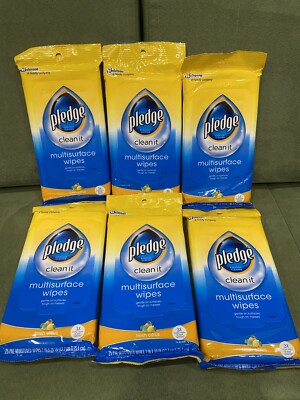 6 NEW Pledge Citrus Multi-surface Wipes 25 Pre-Moistened Wipes Per Package