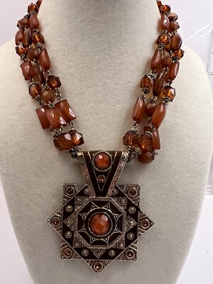 Vintage Bijoux Chunky Necklace Terner Triple Strand Acrylic Orange Choker Beaded