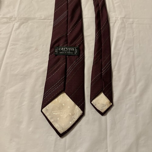 CARVEN PARIS MEN'S TIE 100% SILK MADE IN FRANCE Burgundy And Gold - Picture 5 of 7