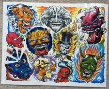 Tattoo Studio Shop Flash Single By Aaron Bell Mask Faces Skull Devil 11X14 Print