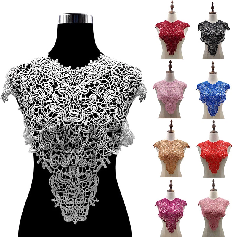 Long Flower Applique Lace Collar Trim Embroidered Neckline Sewing Patches Decor - Image 3 of 4