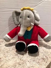 Vintage Macys 1988 GUND BABAR the ELEPHANT KING 14" Plush Red Suit Yellow Crown