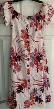 New Lipsy Tiger Lily Size 8 Floral Print Button Up Bardot Dress, Linen mix,BNWT 