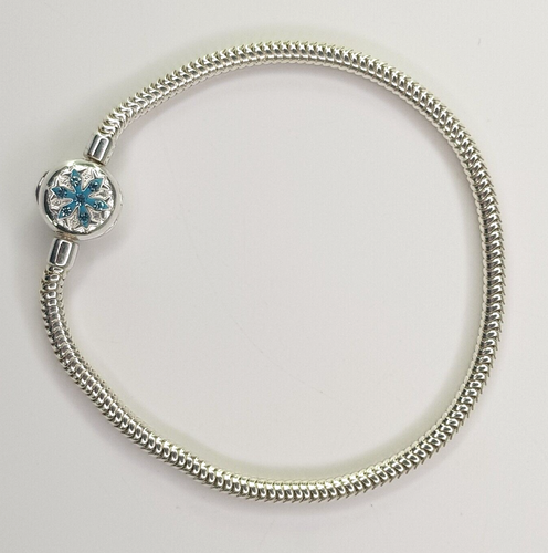 NEW Sterling Silver 925 Charm Bracelet Blue Snow Flake Gemstone Lock 18cm - Picture 3 of 22