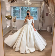 Bohemian Off the Shoulder Wedding Dresses Satin A Line Lace Up Bridal Gowns