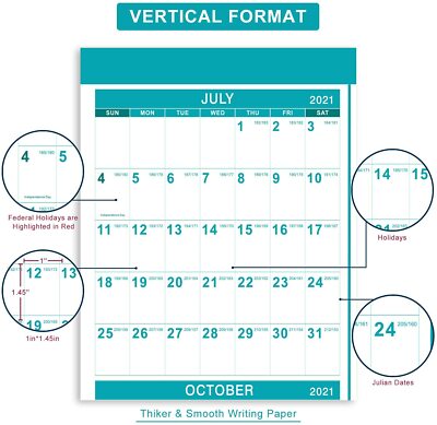 2025 Large Vertical Wall Calendar 34.8" X 22.8" - 12-Month Yearly Planner With Julian Dates, Thick Paper, Colored Design For Home & Office