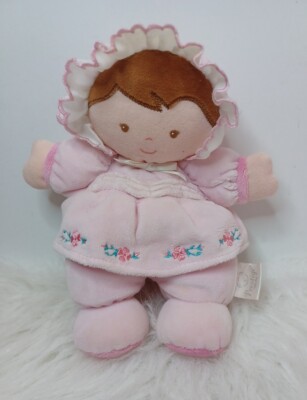 Prestige Doll Pink Plush Rattle Flowers Dress Brown Hair Security Baby Lovey