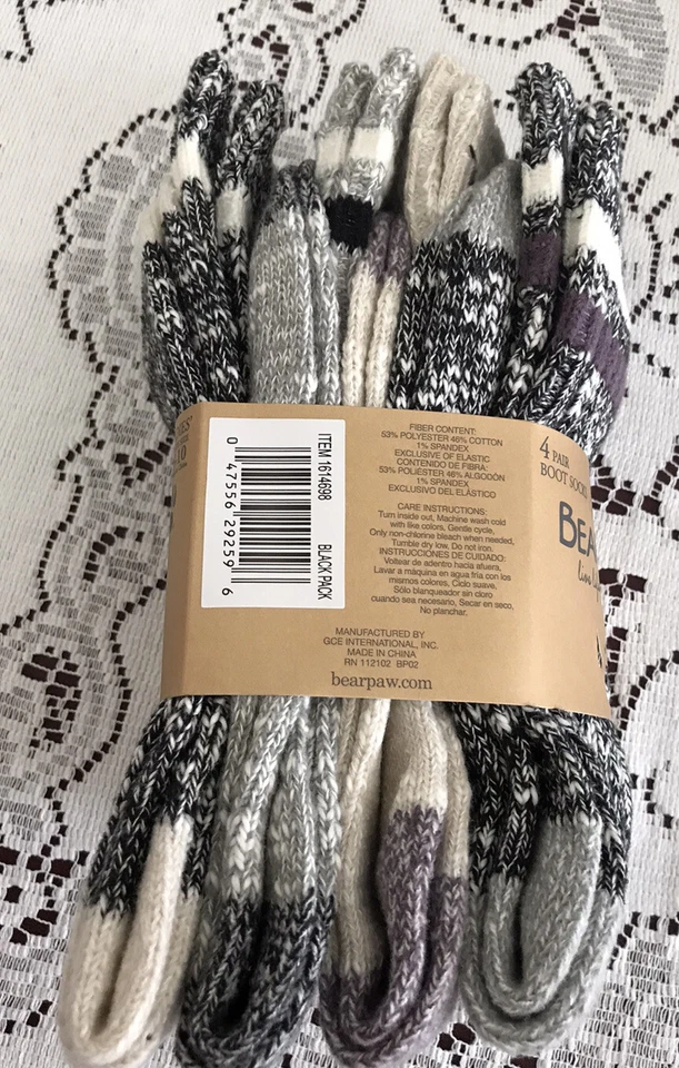 Mujer Bearpaw Bota/Calcetines Tripulación Zapato Talla 5-10 - 4 Pares Negro Marl Pack Nuevo Foto 4 de 4