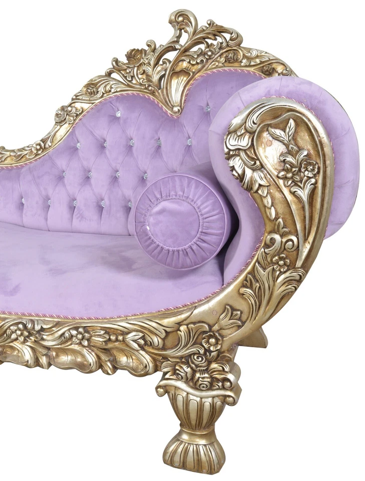 Hand Carved Mahogany Revival Fainting Chaise Lounge w Silver Leaf Finish - Image 3 of 4