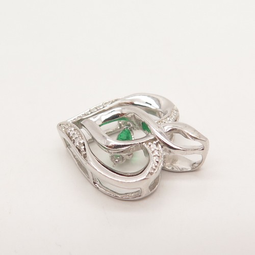 925 Sterlingsilber echt weiß Diamant & Chrom Diopsid Edelstein Herz Anhänger - Bild 6 von 8