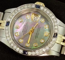 Rolex Ladies Datejust Stainless Gold Diamond Dial Bezel Sapphire Watch
