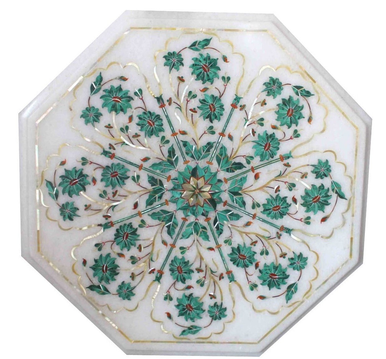 18-inch marble table top with malachite pietra dura inlay art for home decor