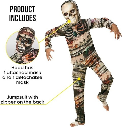 Mumie Kostüm + 2 Masken für Kinder Jungen Mädchen Horror Halloween Mumiekostüm - Bild 2 von 6