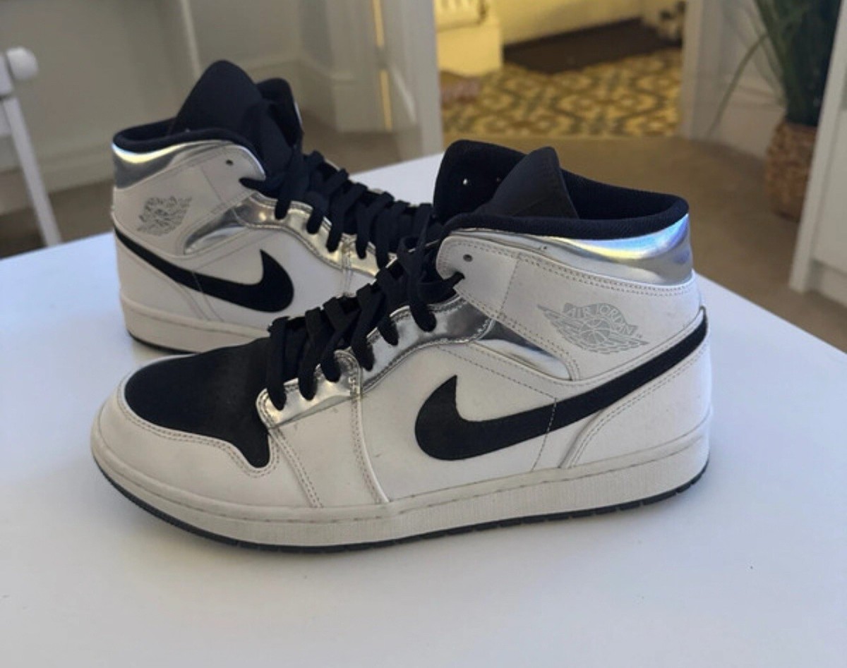 Nike Jordan 1 Mid Flight Alternate Think 16 554724-121 White Silver Black 10 | eBay UK