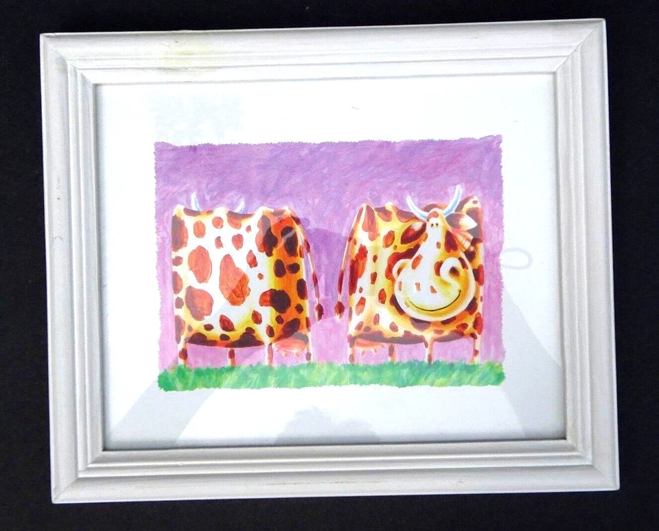 Govinder Nazran Funky Animal LITOGRAFÍAS IMPRESIONES Enmarcadas 2004 Juego de 4 Perro Cerdo Vaca Gato Foto 2 de 4