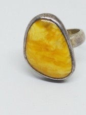 Vintage Sterling Silver Egg Yolk Amber Ring Size 8.5