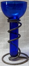 Wrought Iron Spiral Floating Cobalt Blue Glass Candle Holder or Vase ~ Unique!