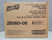 Genuine Joe Bath 8 Jumbo Roll Tissues 2-Ply 1000' 8/CT White 2506008