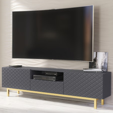 180cm Grey TV Unit | Diamond Pattern Doors Cabinet Cupboard Stand Modern