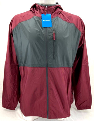 NEW Columbia Flash Forward Maroon Grey Windbreaker LS Hooded Full Zip Men's L
