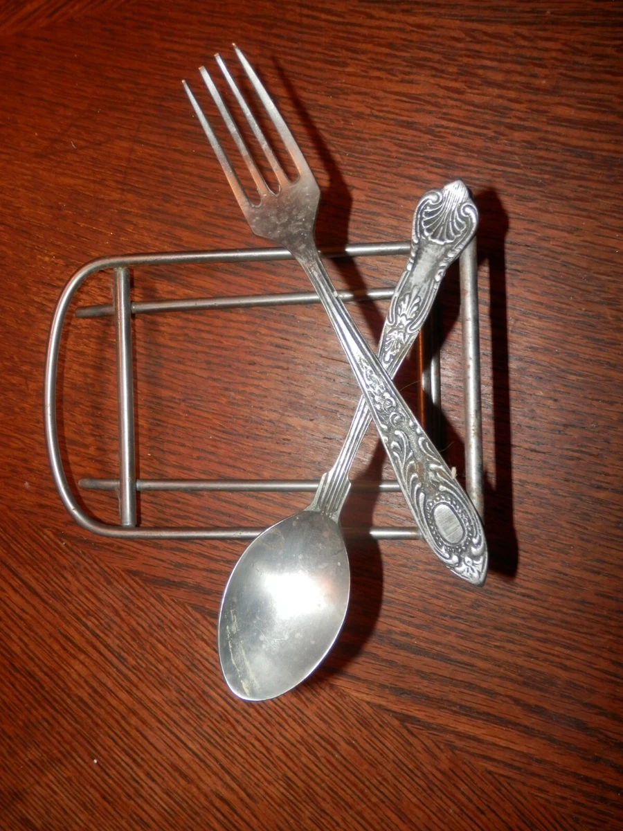 Vintage Utensil Napkin Holder Serving Caddy Fork and Spoon 6 x 5 x 3.5 in