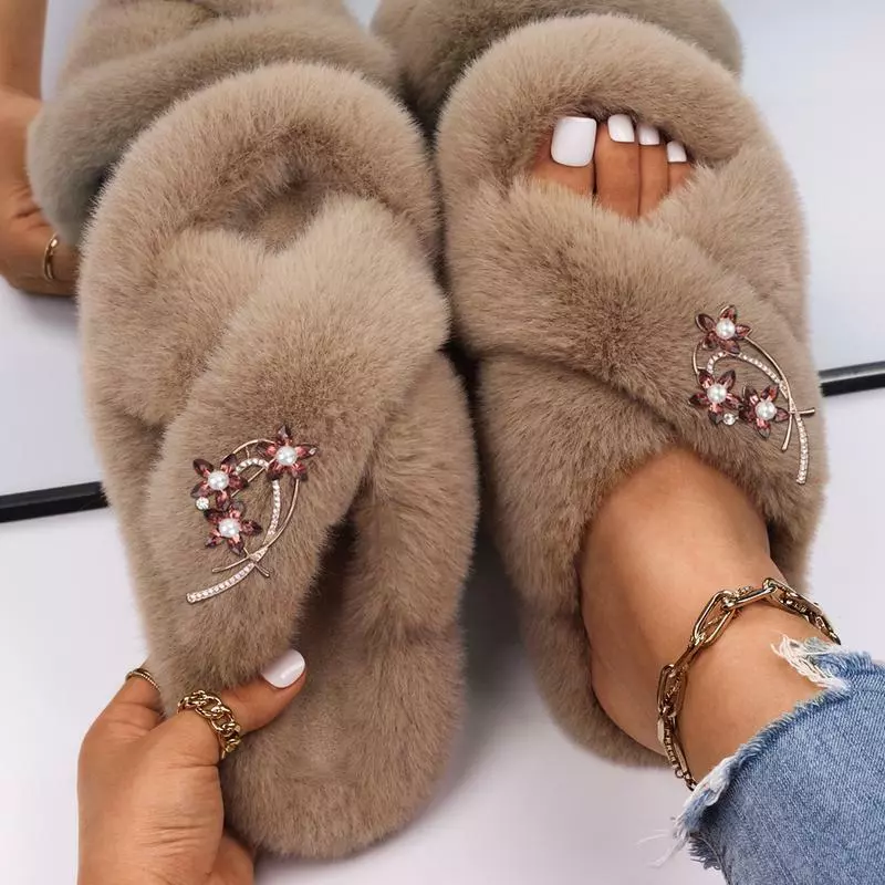 Louis Vuitton Inspired Fuzzy Slippers